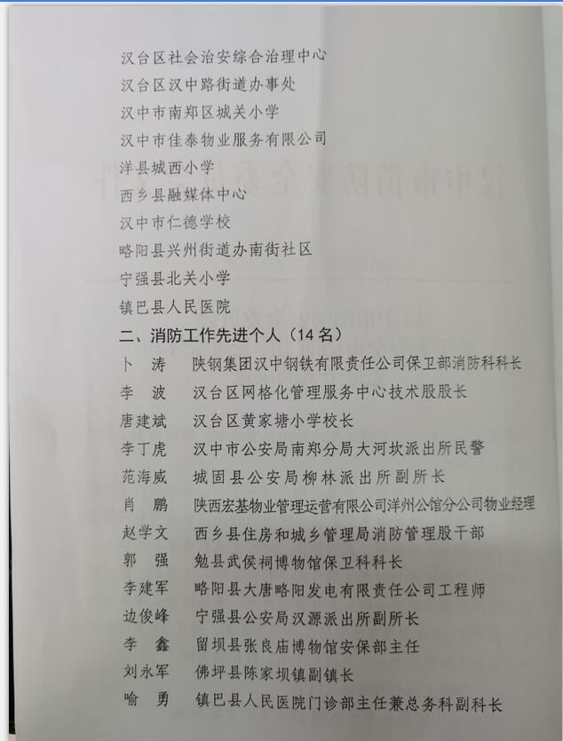 卜濤獲得漢中市消防工作先進(jìn)個(gè)人 榮譽(yù)稱號(hào)